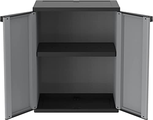 Garden Storage Cabinet with 1 Shelf Outdoor Patio Terrace Backyard Cupboard Storage Locker Rack Utility Cabinet Organiser Grey and Black