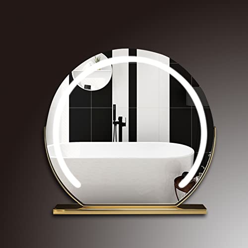 Led Semicircular wall mirror,bathroom mirror with lights, Touch Switch,5mm HD silver mirror,3 Colors Dimmable Brightness, Energy -saving,Can rota