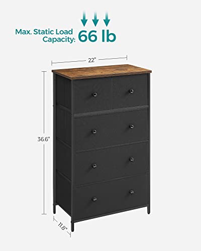 SONGMICS Storage Tower with 5 Fabric Drawers, Dresser Unit, for Living Room, Hallway, Nursery, Particleboard, Non-Woven, Solid Knob Metal Wood, B