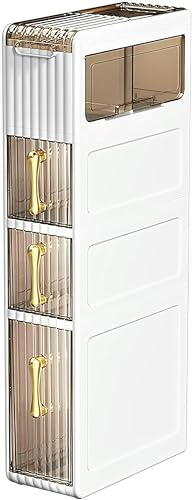 2/3/4-Tiers Floor Standing Cabinet Unit Bathroom Storage, Side Freestanding Rolling Unit with Clear Drawers, Narrow Bathroom Storage Cabinet for