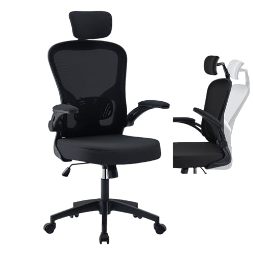 OWAY HOMELIVING Ergonomic Office Chair with Lumber Support Adjustable High Back Desk Chair with Flip-Armrest and Mesh Back for Home Computer Chai