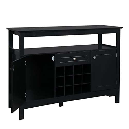 DSHGDJF Buffet Server Sideboard Cabinet with Wine Storage with 2 Doors 1 Drawer with Wine Rack Sideboard Entrance Cabinet Black