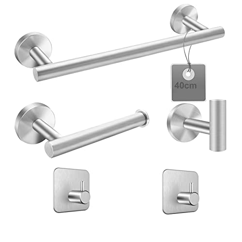 EXLECO 5PCS Towel Rack 41cm Towel Rails Wall Mounted Rack for Bathrooms Stainless Steel Long Round Bathroom Accessory, Screws Mounting Polished F