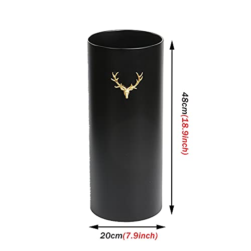 OUSIKA Umbrella Stands,PVC Umbrella Rack with Elk Decoration, Modenr Round Plastic Umbrella Bucket, for Walking Sticks, Canes or Ski Poles/Black