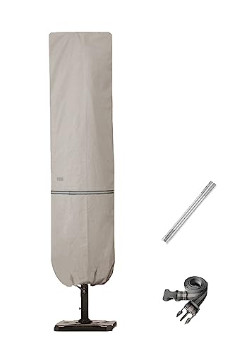 Patio Umbrella Cover with Rod for 7 to 11 Ft Umbrellas & 15 Ft Double-Sided Umbrellas, Protective Waterproof Cover with Zipper, Beige