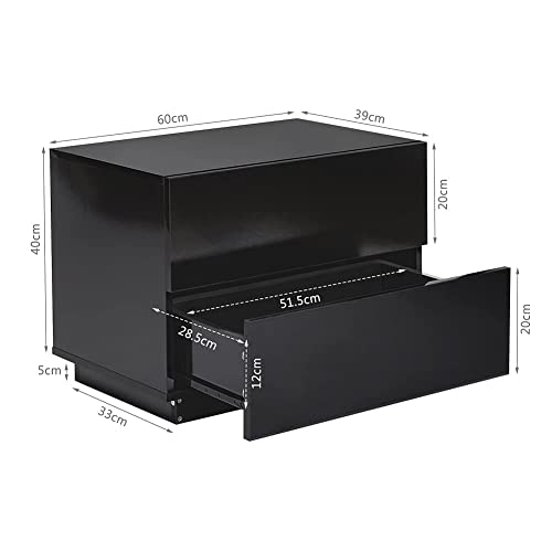 Meerveil Bedside Table, LED Bedside Cabinet with 2 Drawers High Gloss with USB Light 60x39x45cm for Bedroom Living Room, Black