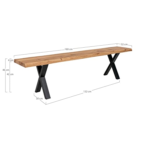 House Nordic Oak bench with smoked oiled wavy edge and black feet 180 x 32 x 46 cm