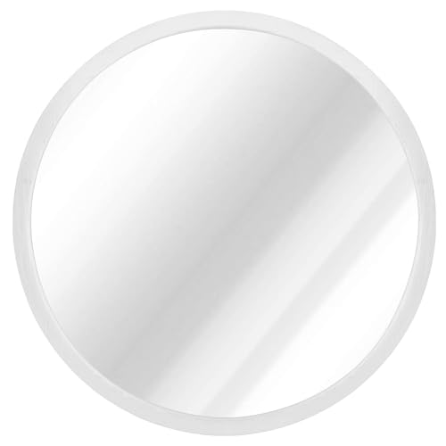 JJUUYOU Rustic Circle Wall Mirror 50CM for Home Decor Rustic White Round Mirror for Bathroom Wall decor Wood Frame Mirror for Living Room, Bedroo