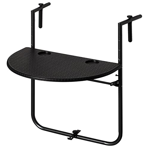 Gardenised Indoor and Outdoor Rattan Decorative Plastic Foldable Balcony Table, Black, Alloy Steel