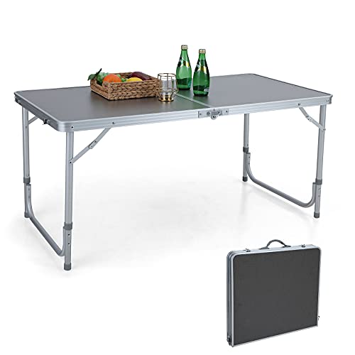 LET'S CAMP Folding Camping Table 4FT Aluminum Picnic Table, Portable Dining Table Lightweight Folding Card Table for Indoor Outdoor Camping Patio