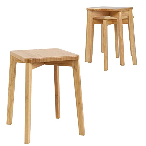 FATIVO 2 Pack Stacking Stool Wood Square Stool Anti-Slip Max Load 165 lbs Comfortable Seat Bamboo Student Stack Chair Backless Dressing Stool Din