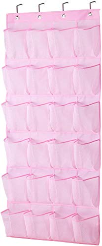 MISSLO Over the Door Shoe Storage Organiser Hanging Shoe Rack Holder 24 Large Mesh Pockets for Wardrobe Door Tidy with Hanger(White)