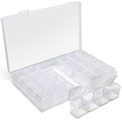 iGadgitz Home U7112 Diamond Painting Storage Boxes (28 pots) Embroidery Bead Organiser Box -Transparent -1 Box