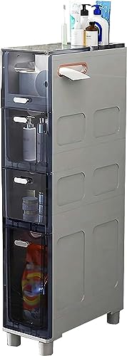 OPSREY Narrow Plastic Floor Bathroom Storage Cabinet Holder Organizer with Wheels, Multi-Purpose Storage Cabinet Unit for Living Room, Bedroom, K