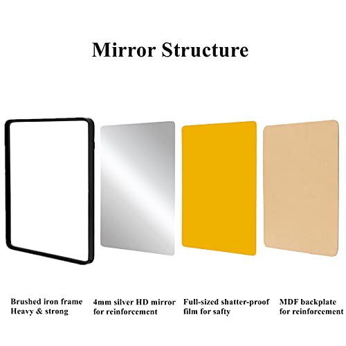 NOVA DECOR 41x51CM Bathroom Mirror for Wall, Rectangle Metal Mirror Black for Living Room, Bedroom & Entryway, Modern Style Mirror for Master Bat