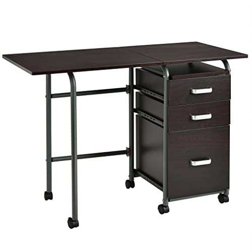 WALNUT Folding Computer Laptop Desk On Wheels Home Office Furniture With 3 Drawers Desk (Color : Argento, Size : 18.5"x20"x29")