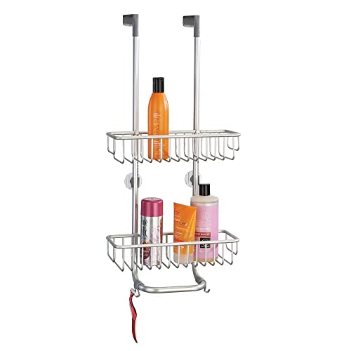 mDesign Over Door Shower Caddy - Practical Shower Shelves with Drill-free Installation - Hanging Shower Basket - Stainless Steel Shower Caddy - f