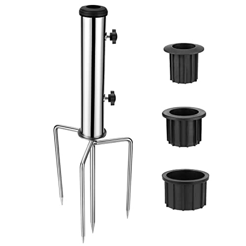 Inground Umbrella Stand Anchor with 4 Spike, Stainless Steel Grass Sun Umbrella Ground Stake, Outdoor in Ground Parasol Base Mount, Metal Patio U