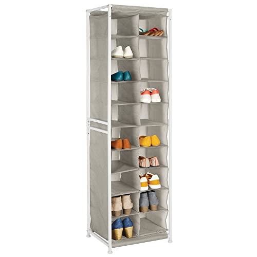 mDesign Shoe Rack – Practical Canvas Storage Cubes with Metal Frame for Hallway or Storeroom – Canvas Storage Unit with 20 Compartments – Linen/T