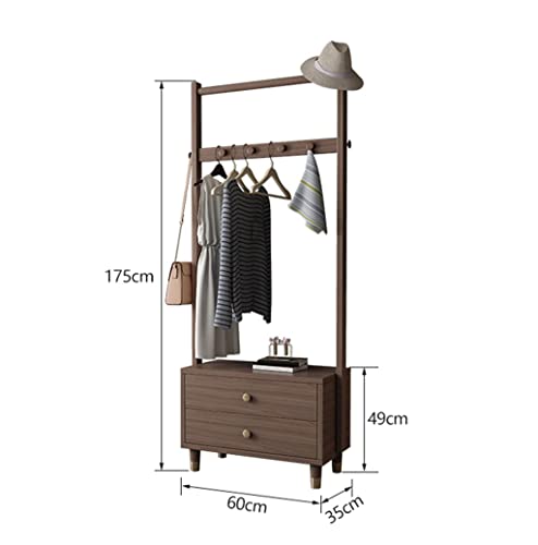 LUKEO All solid wood coat rack floor bedroom coat rack with drawer storage bag rack rack
