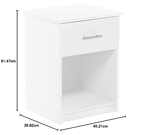 Furinno Nightstand with Handle with One Drawer, Engineered Wood, Solid White, 1-Pack