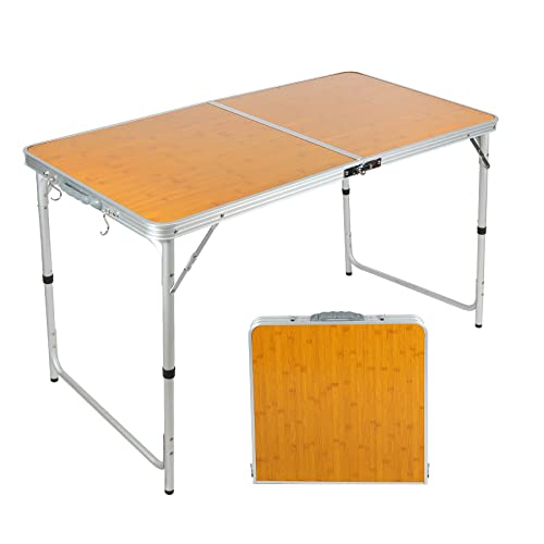 REDCAMP 6ft Folding Camping Table with Adjustable Height, Portable Large Sturdy Lightweight Tri-fold Outdoor Table for Picnic Garden BBQ, 2 Heigh