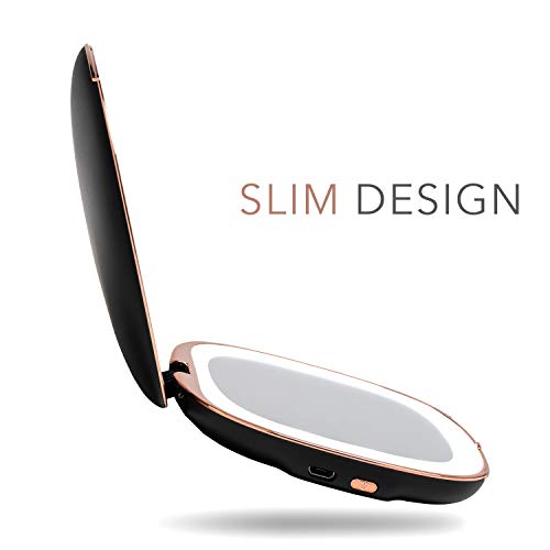 Fancii Rechargeable Compact Magnifying Mirror with Natural LED Lights, 1x/ 10x - Portable Lighted Handheld Makeup Mirror for Travel and Purses, M