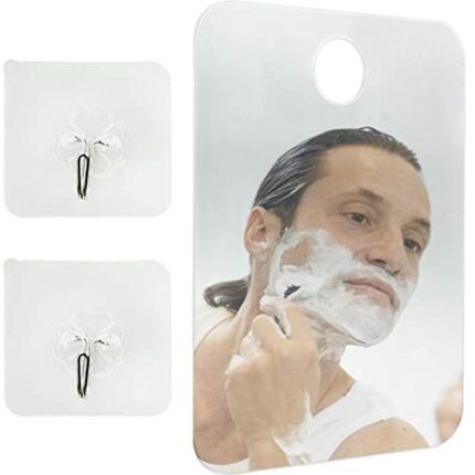 1 PCS Fog Free Shower Mirror Large Size with Suction Hood and 2 PCS Adhesive Hook Fogless Shaving
