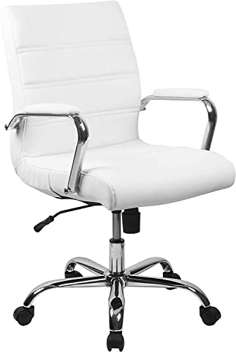 Flash Furniture Executive Office Chair, Ergonomic Office Chair, Contoured and Height Adjustable Leather Seat, Chrome Arms and Tilt Lock Lever, Bl