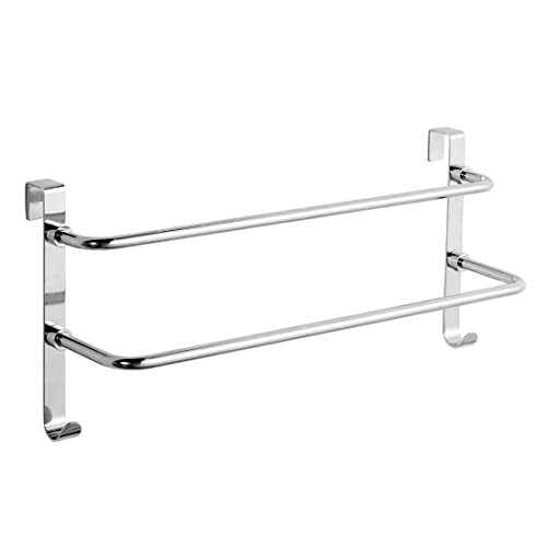 EMKE Double Towel Rail, Bathroom Over the Door Hanging Towel Rack with Hooks, Stainless Steel Sink Towel Holder with Large Space for Kitchen Toil