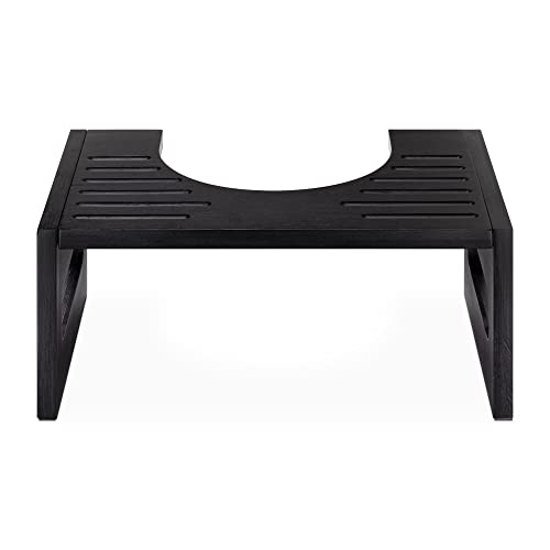 Navaris Toilet Stool for Adults - Squatting Adult Step Footstool for Use on Bathroom Toilet - Bamboo Step for Toilet Squat Position - Black