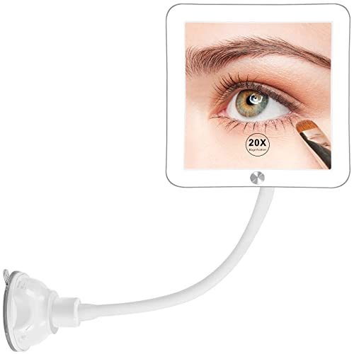 Fabuday Flexible Gooseneck 20X Lighted Magnifying Mirror, Upgraded Lighted Makeup Mirror with Magnification, LED Magnified Mirror for Bathroom, P