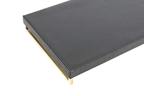 WV Decorative Tray Dark Grey Faux Shagreen Leather with Brushed Gold Stainless Steel Handle ,Serving Tray for Coffee Table, Ottoman in Living Roo