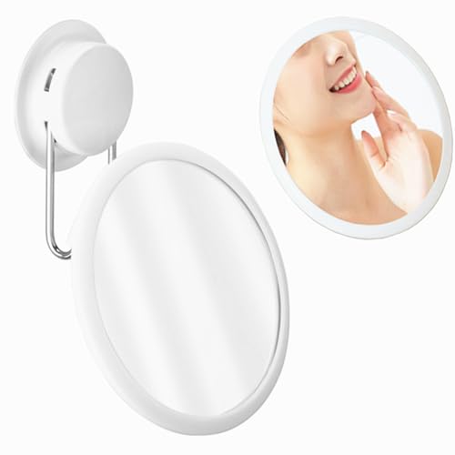 Fiacvrs Shower Mirror Bath Mirror Make Up Mirror with Stainless Steel Detachable Suction Cup, Modern Wall Hanging Rotation Small Mirror(White)