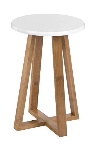Premier Housewares Bamboo Kitchen Stool Wooden Bar Stool Round Kitchen Stools Bar Stools Bar Stool Stool Chair Wooden Stool White 43H x 30W x 30D