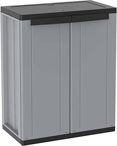 Garden Storage Cabinet with 1 Shelf Outdoor Patio Terrace Backyard Cupboard Storage Locker Rack Utility Cabinet Organiser Grey and Black