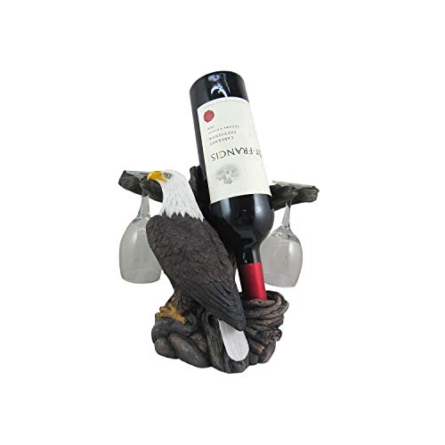 DWK "Liberation & Libations Bald Eagle Wine Bottle Holder with Wine Glasses (3 Piece Set) | Kitchen Accessories and Wine Bar Decor | Tabletop Win