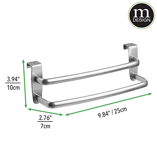 mDesign Double Tea Towel Holder for Hanging Over The Kitchen Cupboard Door - Towel Rack - No Drilling Necessary - Also Suitable as a Bath Towel H