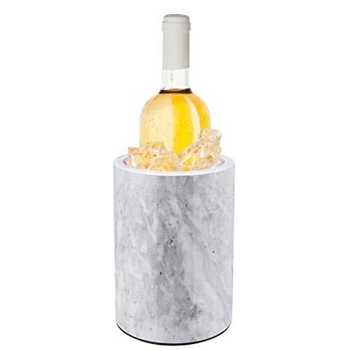 Flexzion Kitchen Tool Crock Utensil Holder and Wine Cooler Chiller, Natural White Marble 5" x 7" Inch, Unique One-Of-A-Kind Pattern Stone Contain