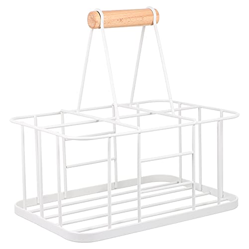 Tomaibaby 6 Milk Bottle Holder, Metal Wire Wine Bottle Carrier with Wooden Handle, Rustic Farmhouse Wine Milk Bottle Caddy Doorstep Milk Crate Ba