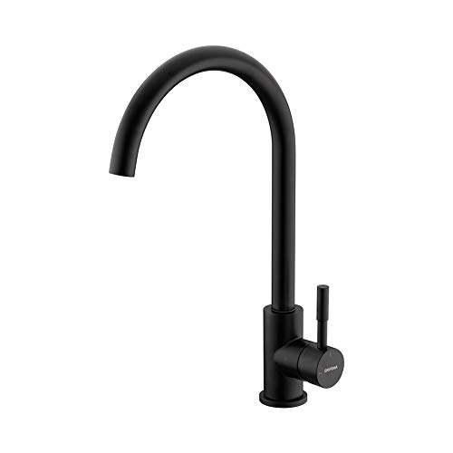 GRIFEMA G4008 Kitchen Sink Taps Mixer 1 Hole, Single Lever 360° Swivel High Spout for Kitchen Sink with UK Standard Fittings, Chrome, Silver