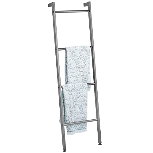 mDesign Metal Wall-Leaning Towel Ladder for Bathroom - 4-Level Decorative Ladder Rack and Towel Holder - Rustic Bath Towel Storage Stand for Mode