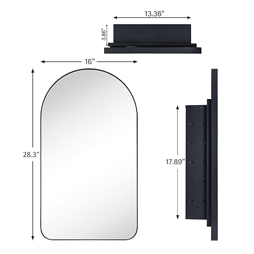 EGHOME Brushed Gold Arched Recessed Bathroom Medicine Cabinet with Mirror Stainless Steel Metal Framed Rectangular Bathroom Cabinet with Mirror 1