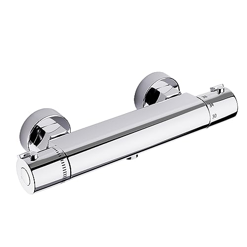 MORADO Thermostatic Shower Mixer, Thermostatic Bath Shower Mixer, Shower Taps, Mixer Shower Bar with Anti-Scald Control Valve, Chrome, Brass