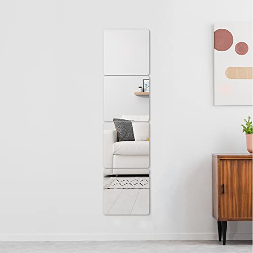 Buer Homie Self adhesive Mirror Tiles, Wall Mirror for Bathroom, 4pcs of 8“x8“