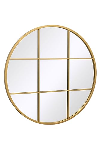 MirrorOutlet The Circulus - Solid Gold Metal Framed Window Modern Round Circular Wall Mirror 31" X 31" (80CM X 80CM) Silver Mirror Glass with Bla