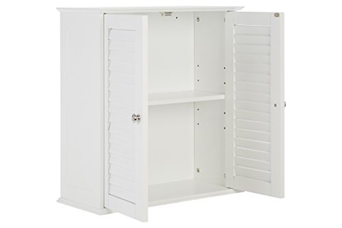 Premier 1600904 Housewares Bathroom Storage Bathroom Cabinets Wall Mounted With Double Shutter Door For Bathroom Storage Cabinet White 55H x 52W