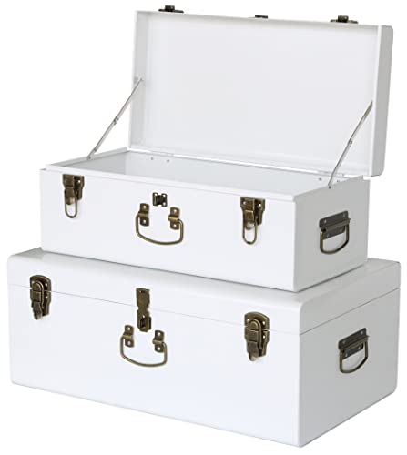 Vixdonos Metal Trunk Decorative Storage Box Set of 2 College Dorm Chest with Handle (Light Blue)