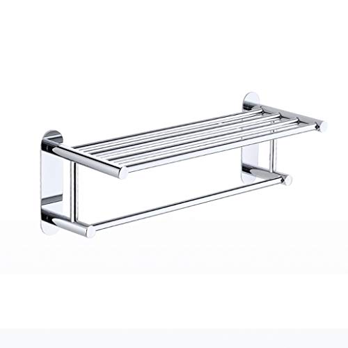 N/A Stainless Steel Towel Racks with Shelf, Bathroom Shelf with Towel Bar Rod for Wall Mount, Multifunction Double Towel Holder Hotel Style