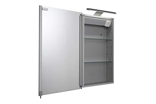 Croydex Madison Single Door Illuminated Cabinet with LED Lighting Bar and Hang N Lock Fitting System,Silver,70 x 50 x 11.8cm